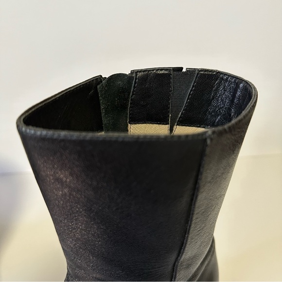 Black Leather Square Toe Boots Ankle Heels Size 9 - Picture 6 of 8